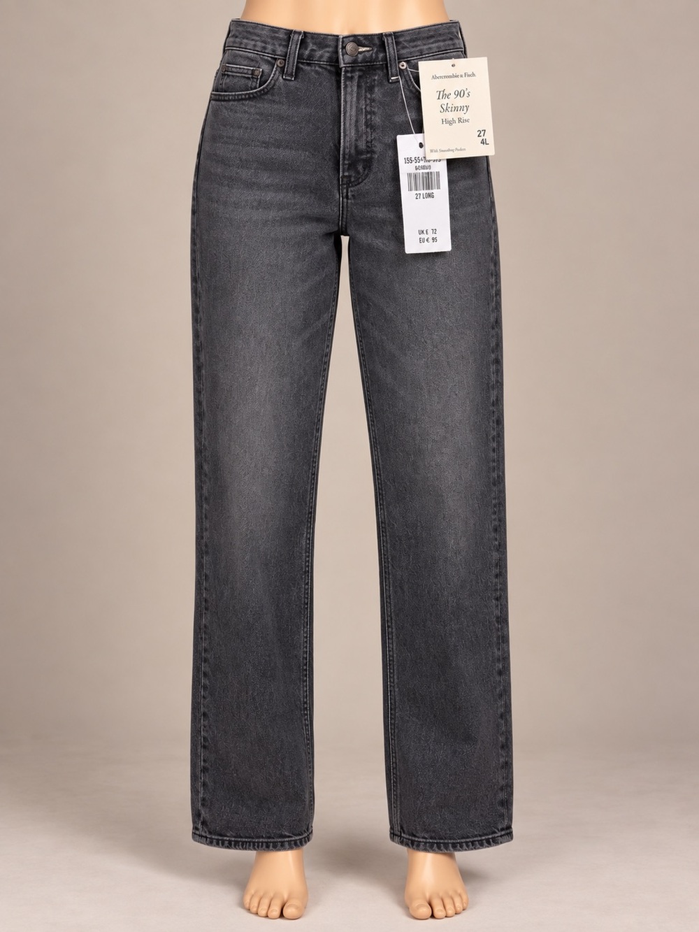Abercrombie 90’s Skinny High Rise Jeans 27L Washed Black NWT